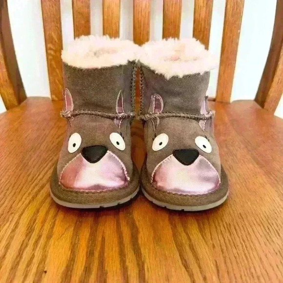 EMU Australia Kanga Walker Leather Boots Mocha Shearling Pink Size 24-30 Months - Picture 9 of 9